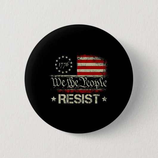 トランプに抵抗 抗議 アメリカ国旗 ディストressed アメリカ国旗 抵抗 缶バッジ (正面)