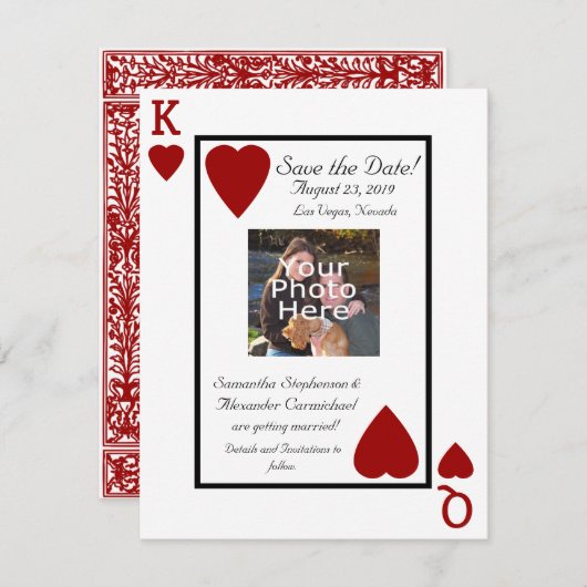 トランプのキング/クイーン写真でSave the Date セーブザデート (正面/裏面)