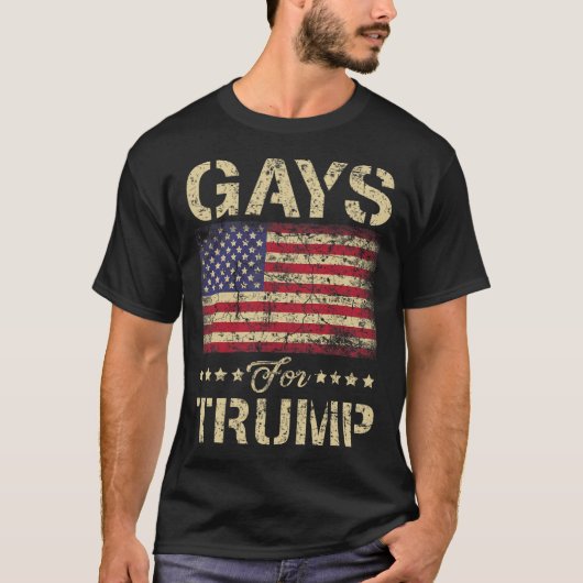 トランプのゲイとストライプアメリカ国旗 Tシャツ (正面)