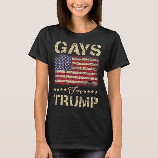 トランプのゲイとストライプアメリカ国旗 Tシャツ (正面)