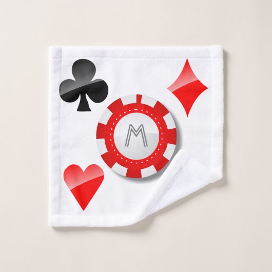 トランプのスーツおよびモノグラムのなポーカー用のチップ バスタオルセット (ウォッシュタオル)