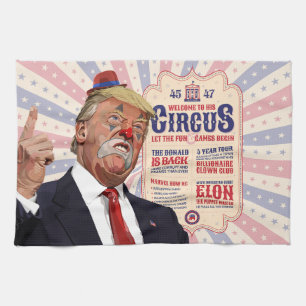 トランプのピエロショーサーカス – ヴィンテージポスターデザイン キッチンタオル