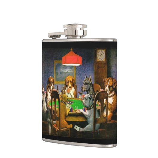 トランプのポーカーのビニールの包まれたなフラスコを遊んでいる犬 フラスク (左)