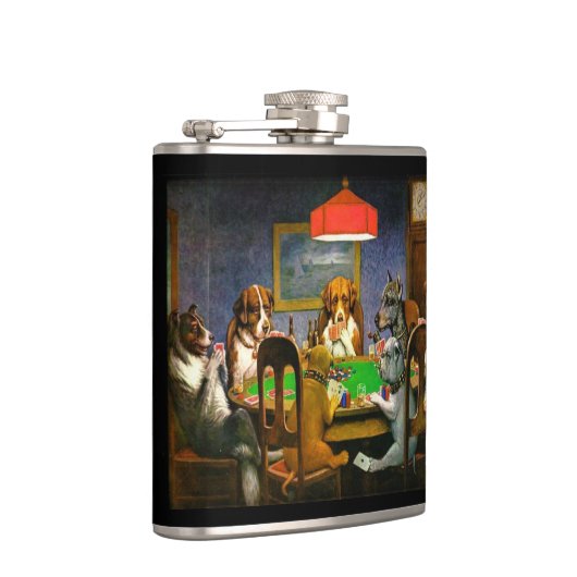 トランプのポーカーのビニールの包まれたなフラスコを遊んでいる犬 フラスク (右)