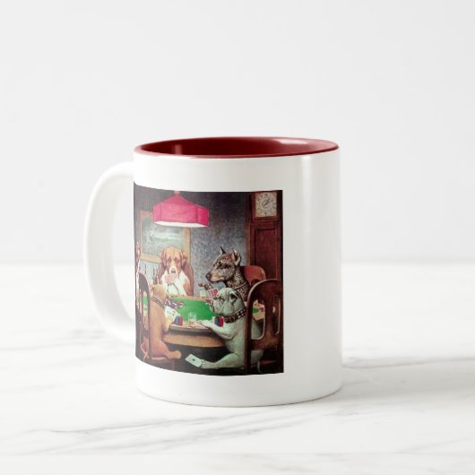 トランプのポーカーのマグを遊んでいる犬 ツートーンマグカップ (正面左)