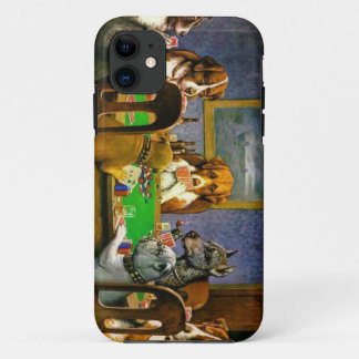 トランプのポーカーの箱を遊ぶおもしろい犬 iPhone 11 ケース
