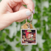 トランプのポーカーの絵画の業績を遊んでいる犬。 私KeyChain キーホルダー (手)