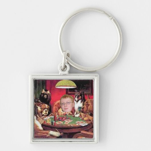 トランプのポーカーの絵画の業績を遊んでいる犬。 私KeyChain キーホルダー (正面)