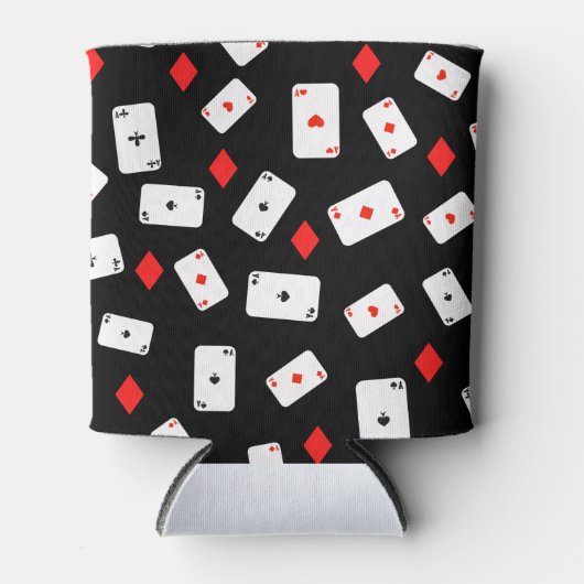 トランプのポーカーをテーマにしたトランプとレッドダイヤモンドパターン 缶クーラー (正面)