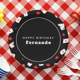 トランプのポーカーをテーマにしたトランプ&レッドダイヤモンド誕生日 ペーパープレート