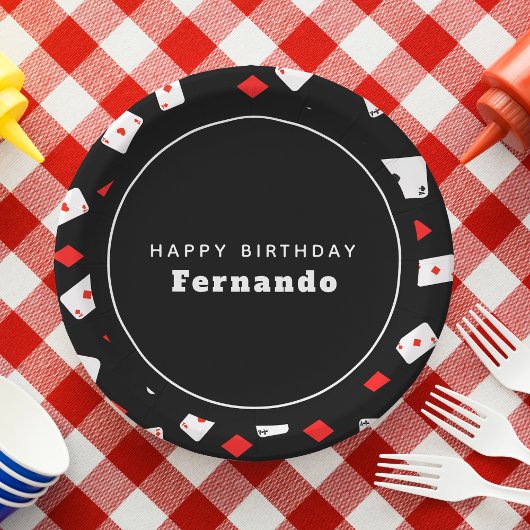 トランプのポーカーをテーマにしたトランプ&レッドダイヤモンド誕生日 ペーパープレート