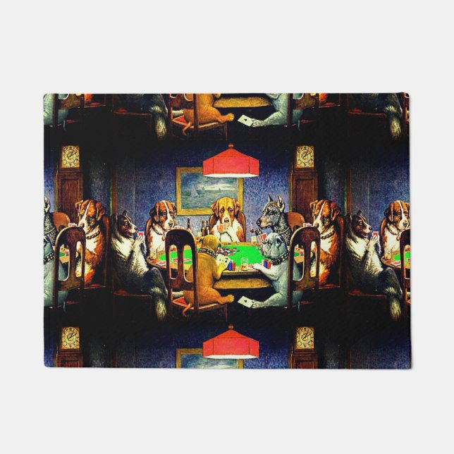 トランプのポーカーを遊んでいる犬必要性の友人 ドアマット (正面)