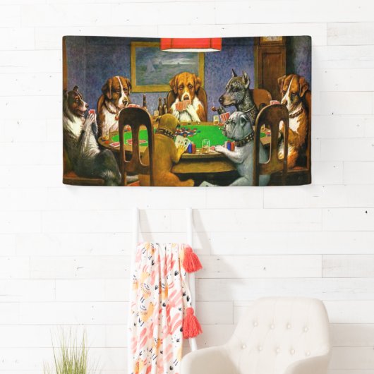 トランプのポーカーを遊んでいる犬 横断幕 (インサイチュ)