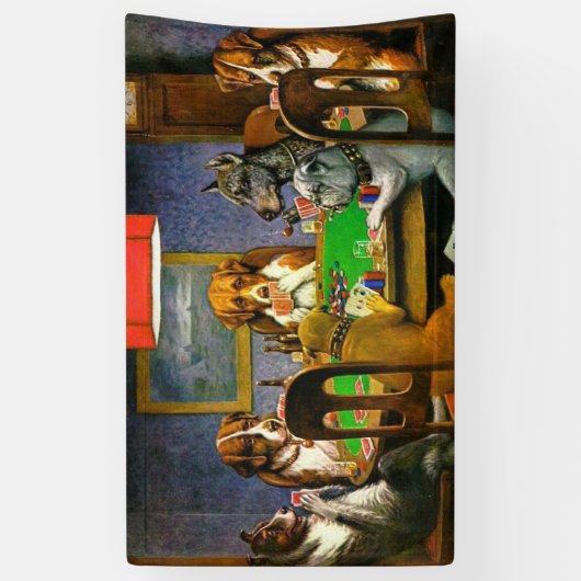 トランプのポーカーを遊んでいる犬 横断幕 (縦)