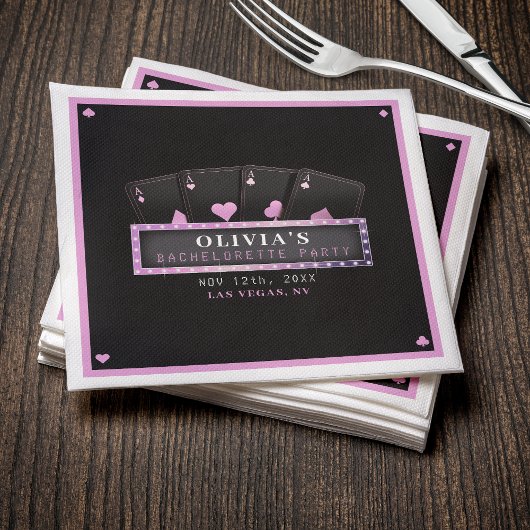 トランプのポーカーエースピンク&ブラックバチェロレッテ スタンダードカクテルナプキン