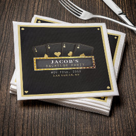 トランプのポーカーエースブラック&金ゴールドバチュラーパーティ スタンダードカクテルナプキン