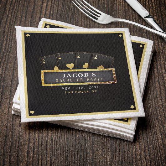 トランプのポーカーエースブラック&金ゴールドバチュラーパーティ スタンダードカクテルナプキン