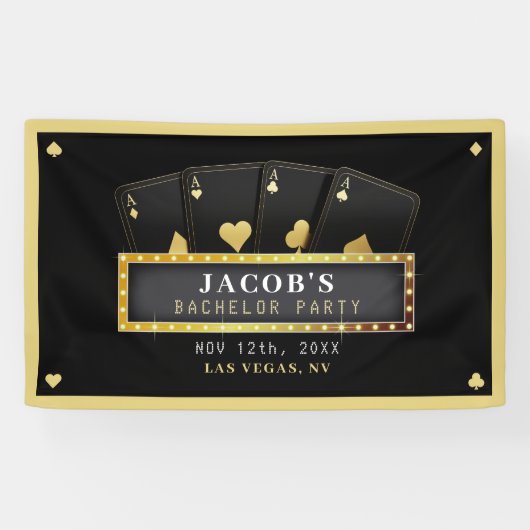 トランプのポーカーエースブラック&金ゴールドバチュラーパーティ 横断幕 (横)