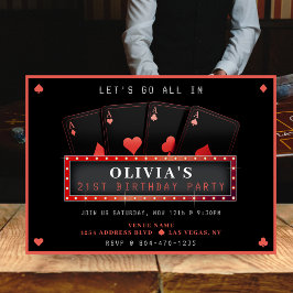 トランプのポーカーエースレッド&ブラック21歳の誕生日パーティー 招待状