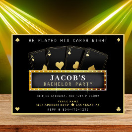 トランプのポーカーエース金ゴールド&ブラックバチュラーパーティ 招待状