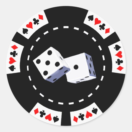 トランプのポーカーオーナメント付きサイコロチップ ラウンドシール (正面)