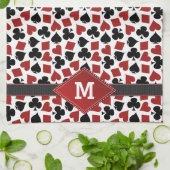 トランプのポーカーカジノスーツパターンモノグラム キッチンタオル (折り畳み)