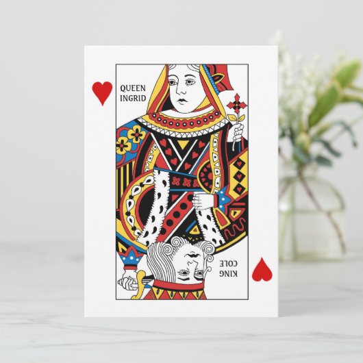 トランプのポーカーカードクイーン王のハート結婚 招待状 (スタンド正面)
