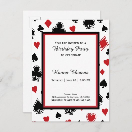 トランプのポーカーカードゲームカジノテーマ誕生日 インビテーションポストカード (正面/裏面)