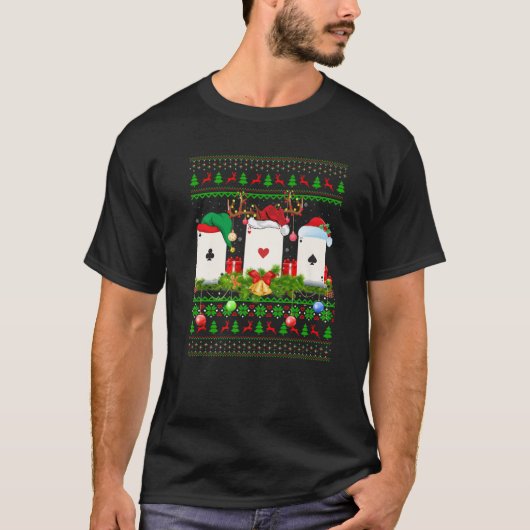 トランプのポーカーゲームオーバークリスマスサンタ醜いトランプのポーカークリスマス Tシャツ (正面)