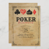 トランプのポーカーゲーム大会ヴィンテージ分与紙 招待状 (正面/裏面)