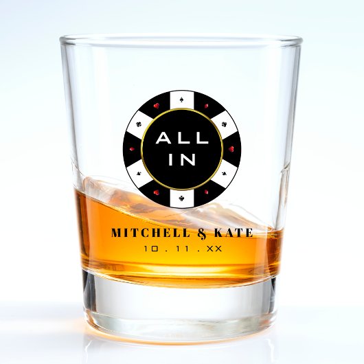 トランプのポーカーチップオールイン結婚式の引き出物ブラック ショットグラス