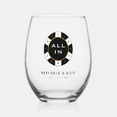 トランプのポーカーチップオールイン結婚式の引き出物ブラック ステムなしワイングラス (正面)