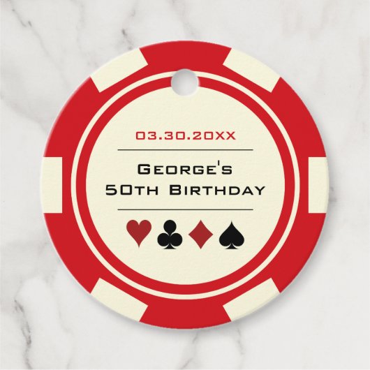 トランプのポーカーチップカジノレッドオフホワイト誕生日 フェイバータグ (正面)