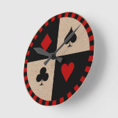 トランプのポーカーチップカードスーツ ラウンド壁時計 (傾斜)