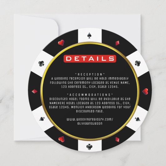 トランプのポーカーチップ結婚の詳細エンクロージャカード (正面)