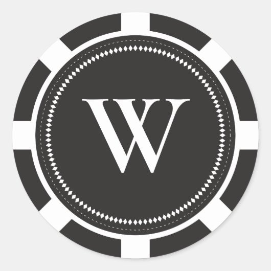 トランプのポーカーチップ結婚式用シール – 黒 ラウンドシール (正面)