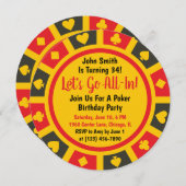 トランプのポーカーチップ誕生日パーティーへの招待 招待状 (正面/裏面)