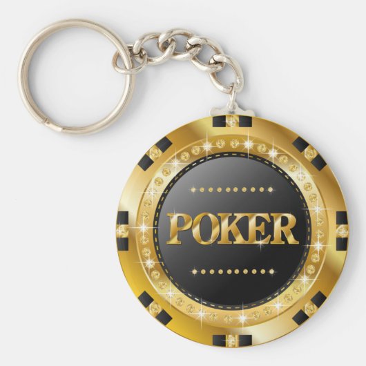 トランプのポーカーチップ黒金ゴールド結晶 キーホルダー (正面)