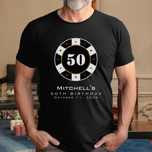 トランプのポーカーチップ50thバースデーパーティーブラックTシャツ Tシャツ