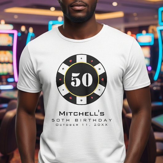 トランプのポーカーチップ50th誕生日パーティーホワイトTシャツ Tシャツ
