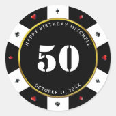 トランプのポーカーチップ50th誕生日パーティー ラウンドシール (正面)