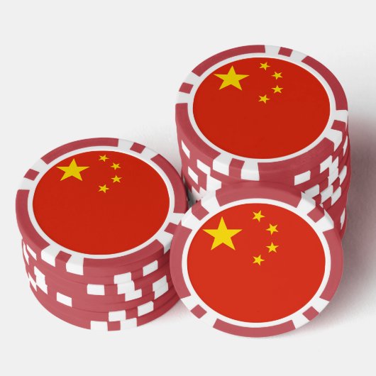 トランプのポーカーチップ(中国旗) ポーカーチップ (積み重ね)