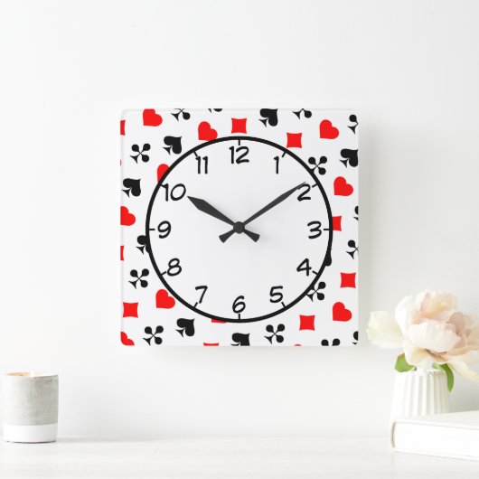 トランプのポーカートランプダイヤモンドクラブスペードハート スクエア壁時計 (ホーム)