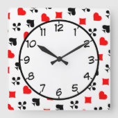 トランプのポーカートランプダイヤモンドクラブスペードハート スクエア壁時計 (正面)
