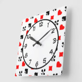 トランプのポーカートランプダイヤモンドクラブスペードハート スクエア壁時計 (傾斜)