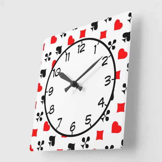 トランプのポーカートランプダイヤモンドクラブスペードハート スクエア壁時計 (傾斜)