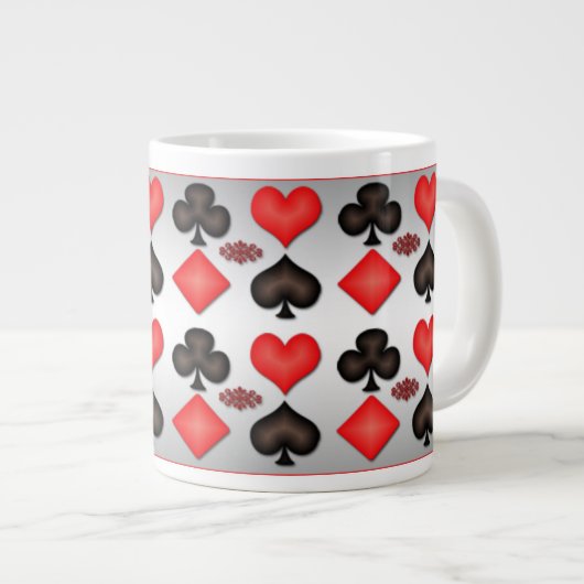 トランプのポーカートランプパターンシルバーマグ ジャンボコーヒーマグカップ (正面右)