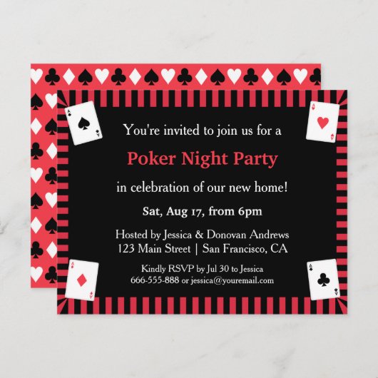 トランプのポーカーナイト引っ越し祝いパーティーパーティの招待状 招待状 (正面/裏面)