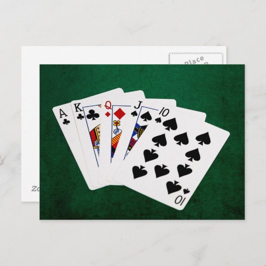 トランプのポーカーハンズストレート – エーストゥテン ポストカード (正面/裏面)