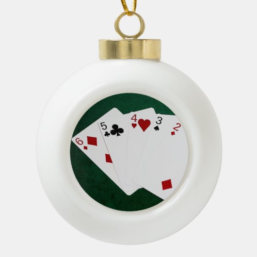 トランプのポーカーハンズストレート – 6～2 セラミックボールオーナメント (正面)
